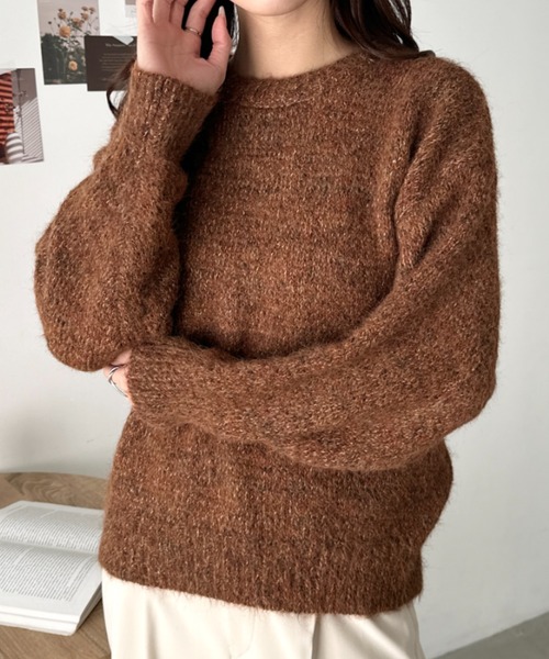 CLEA(クレア)の「オーバーサイズメランジニットトップス(ニット/セーター・レディース・グレー/ブラック/グリーン/ブラウン・FREE)」の15枚目の写真