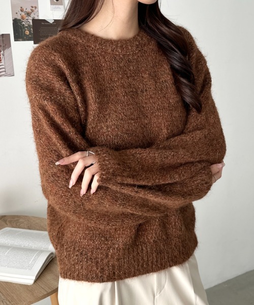 CLEA(クレア)の「オーバーサイズメランジニットトップス(ニット/セーター・レディース・グレー/ブラック/グリーン/ブラウン・FREE)」の14枚目の写真