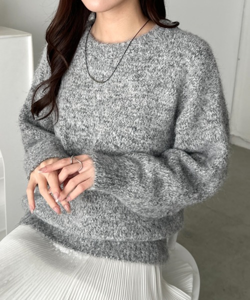 CLEA(クレア)の「オーバーサイズメランジニットトップス(ニット/セーター・レディース・グレー/ブラック/グリーン/ブラウン・FREE)」の12枚目の写真