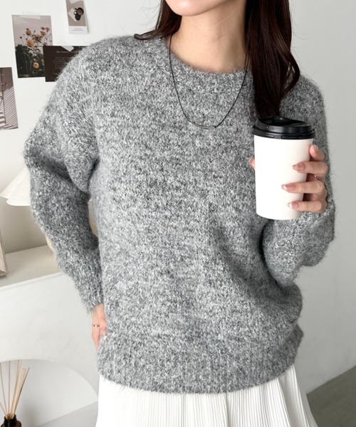 CLEA(クレア)の「オーバーサイズメランジニットトップス(ニット/セーター・レディース・グレー/ブラック/グリーン/ブラウン・FREE)」の11枚目の写真