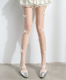 CALIFORNIA OUTFITTERS | 9C68 パール リボン シースルー ストッキング タイツ バレエコア ロリィタ(タイツ/ストッキング)