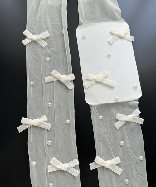 CALIFORNIA OUTFITTERS(カリフォルニア アウトフィッターズ)の「9C68 パール リボン シースルー ストッキング タイツ バレエコア ロリィタ(タイツ/ストッキング・レディース・ホワイト・ONESIZE)」の9枚目の写真