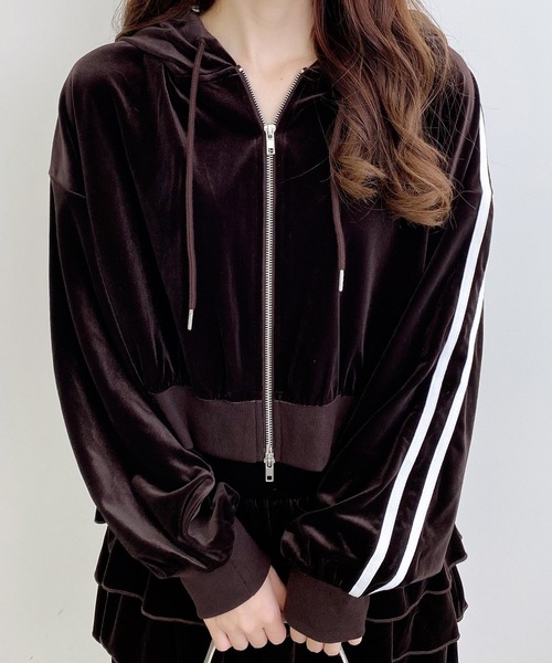 INGNI（イング）の「サイドラインジップベロアパーカー(セットアップ対応)（パーカー・レディース・ブラウン/ブラック/グレー・M）」の3枚目の写真