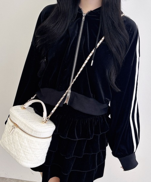 INGNI（イング）の「サイドラインジップベロアパーカー(セットアップ対応)（パーカー・レディース・ブラウン/ブラック/グレー・M）」の6枚目の写真