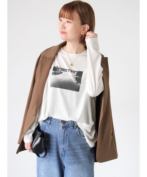 Lugnoncure（ルノンキュール）の「プリントアソートロングTシャツ（Tシャツ/カットソー・レディース・オフホワイト/シルバー/チャコールグレー/グレー・F）」の7枚目の写真