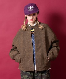 a.p.o.v.（エーピーオービー）の「a.p.o.v. ヴィンテージテイストスウェード合成皮革リベットスタッズオーバーサイズシングルライダースジャケット（ライダースジャケット）」