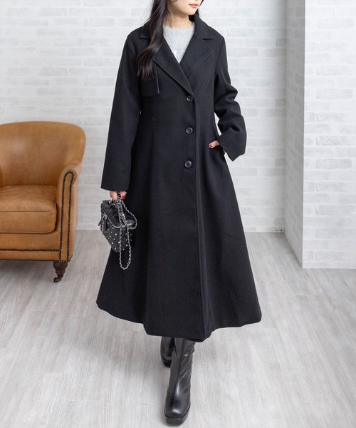CLEAR BASIC（クリアベーシック）の「フェイクウールウエストシェイプチェスターロングコート[大人 フェミニン 上品]≪AW新作≫（その他アウター・レディース・チャコールグレー/ブラック・F）」の2枚目の写真