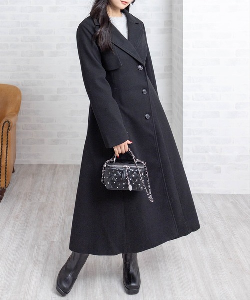CLEAR BASIC（クリアベーシック）の「フェイクウールウエストシェイプチェスターロングコート[大人 フェミニン 上品]≪AW新作≫（その他アウター・レディース・チャコールグレー/ブラック・F）」の6枚目の写真