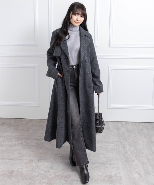 CLEAR BASIC（クリアベーシック）の「フェイクウールウエストシェイプチェスターロングコート[大人 フェミニン 上品]≪AW新作≫（その他アウター・レディース・チャコールグレー/ブラック・F）」の8枚目の写真