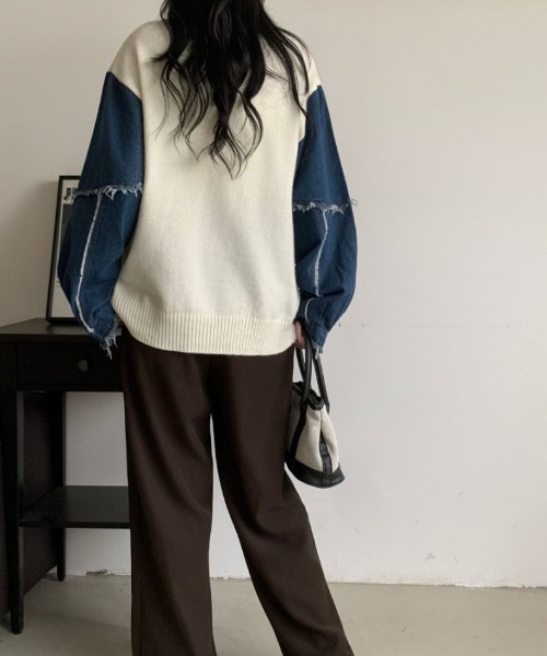 ABITOKYO(アビトーキョー)の「袖デニム切替ロゴジャガードプルオーバー(ニット/セーター・レディース・ブラック/アイボリー/ブルーグリーン・FREE)」の13枚目の写真