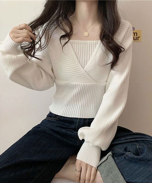 NinaetLina(ニナエリナ)の「レイヤード風 ニット(ニット/セーター・レディース・ブラウン/ホワイト/ブラック・FREE)」の1枚目の写真