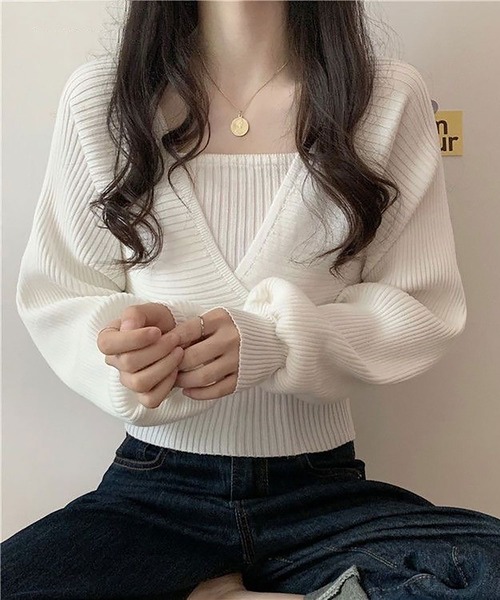 NinaetLina(ニナエリナ)の「レイヤード風 ニット(ニット/セーター・レディース・ブラウン/ホワイト/ブラック・FREE)」の5枚目の写真