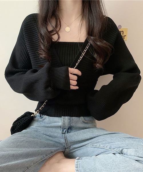 NinaetLina(ニナエリナ)の「レイヤード風 ニット(ニット/セーター・レディース・ブラウン/ホワイト/ブラック・FREE)」の9枚目の写真