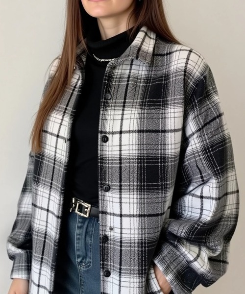 cammie(キャミー)の「チェック格子シャツ(シャツ/ブラウス・レディース・ホワイト/ブラウン/ブルー/ベージュ・F)」の5枚目の写真