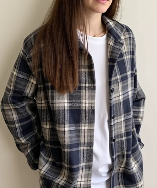 cammie(キャミー)の「チェック格子シャツ(シャツ/ブラウス・レディース・ホワイト/ブラウン/ブルー/ベージュ・F)」の21枚目の写真