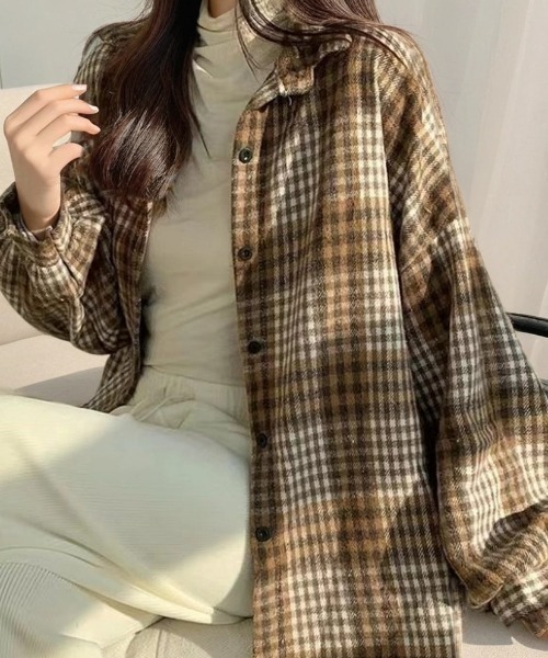 cammie(キャミー)の「チェック格子シャツ(シャツ/ブラウス・レディース・ホワイト/ブラウン/ブルー/ベージュ・F)」の15枚目の写真