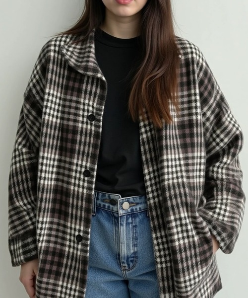 cammie(キャミー)の「チェック格子シャツ(シャツ/ブラウス・レディース・ホワイト/ブラウン/ブルー/ベージュ・F)」の11枚目の写真