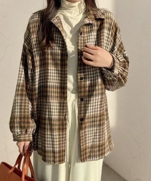 cammie(キャミー)の「チェック格子シャツ(シャツ/ブラウス・レディース・ホワイト/ブラウン/ブルー/ベージュ・F)」の16枚目の写真