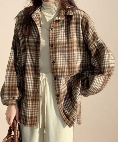 cammie(キャミー)の「チェック格子シャツ(シャツ/ブラウス・レディース・ホワイト/ブラウン/ブルー/ベージュ・F)」の18枚目の写真
