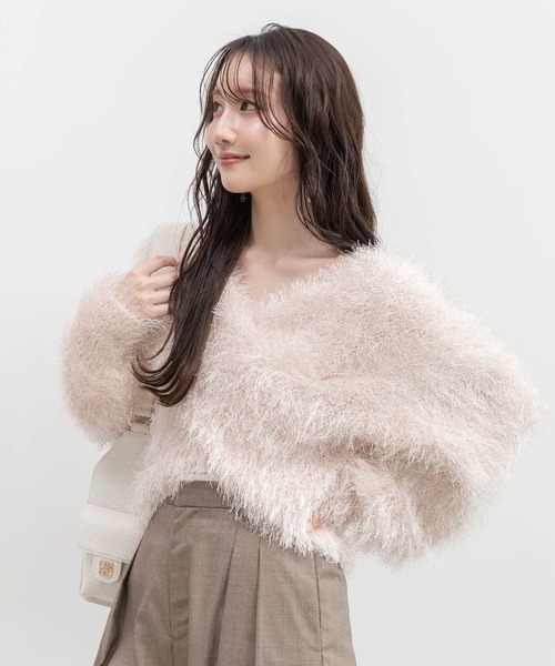 RANDA(ランダ)の「ラメシャギーカシュクールニット(ニット/セーター・レディース・グレー/ピンク/ホワイト/ベージュ・FREE)」の4枚目の写真