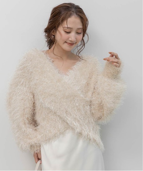 RANDA(ランダ)の「ラメシャギーカシュクールニット(ニット/セーター・レディース・グレー/ピンク/ホワイト/ベージュ・FREE)」の7枚目の写真