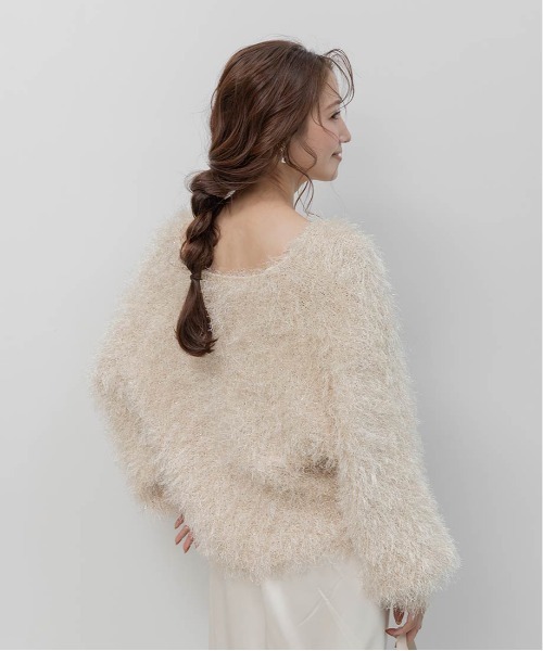 RANDA(ランダ)の「ラメシャギーカシュクールニット(ニット/セーター・レディース・グレー/ピンク/ホワイト/ベージュ・FREE)」の8枚目の写真