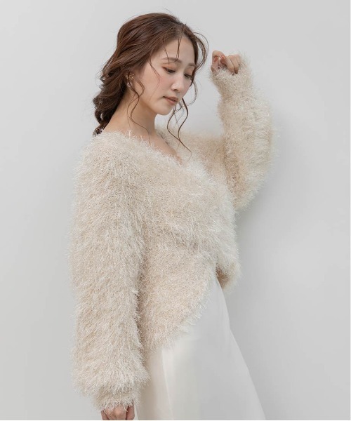 RANDA(ランダ)の「ラメシャギーカシュクールニット(ニット/セーター・レディース・グレー/ピンク/ホワイト/ベージュ・FREE)」の9枚目の写真