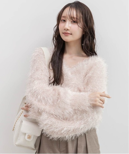 RANDA(ランダ)の「ラメシャギーカシュクールニット(ニット/セーター・レディース・グレー/ピンク/ホワイト/ベージュ・FREE)」の11枚目の写真