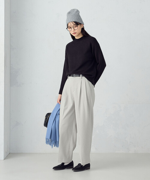 COMME CA ISM(コムサイズム)の「フラノ調 タック ワイドパンツ(その他パンツ・レディース・ライトグレー/チャコール・MEDIUM/X-SMALL/X-LARGE/LARGE/SMALL)」の4枚目の写真
