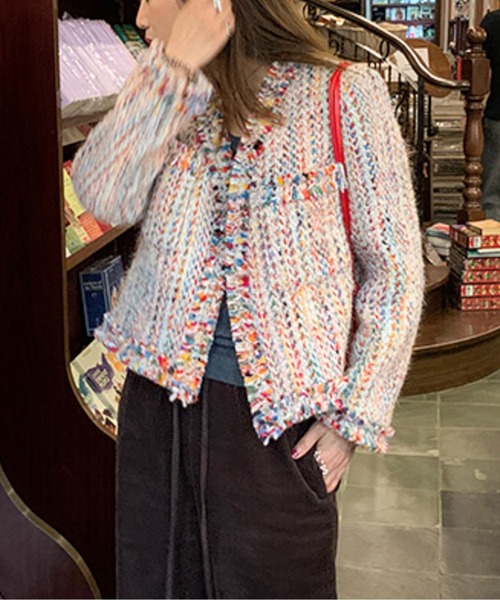 ミックスカラーツイードジャケット｜Theory ノーカラーツイード