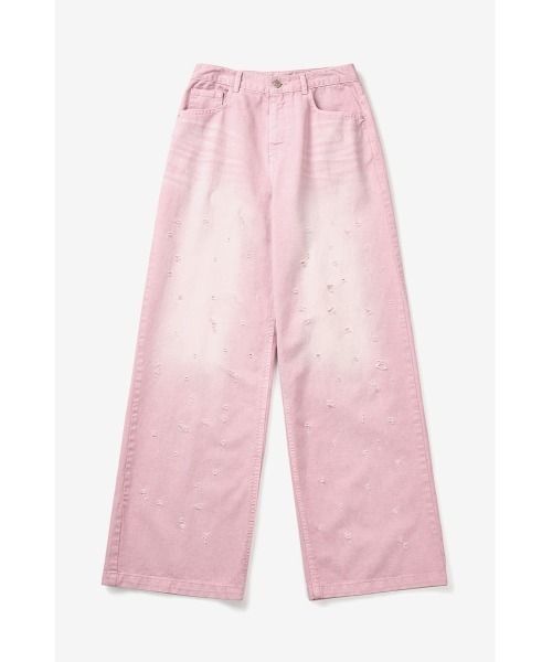 InstantFunk(インスタントファンク)の「【INSTANTFUNK】ダメージ ワイドパンツ(デニムパンツ・レディース・ブルー/ピンク・SMALL/MEDIUM)」の2枚目の写真