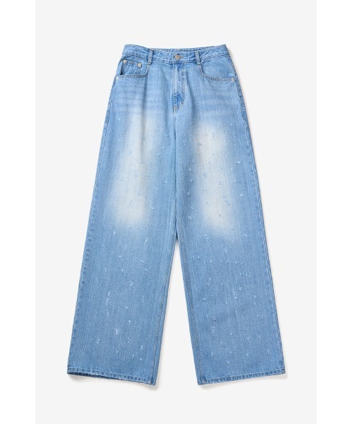 InstantFunk(インスタントファンク)の「【INSTANTFUNK】ダメージ ワイドパンツ(デニムパンツ・レディース・ブルー/ピンク・SMALL/MEDIUM)」の1枚目の写真