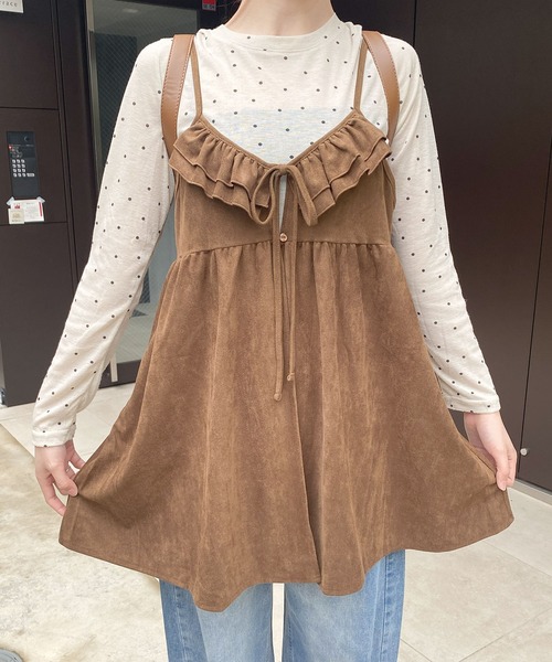 frunco（フランコ）の「スエードキャミワンピース（ワンピース・レディース・ライトベージュ/キャメル/ブラウン・FREE）」の2枚目の写真