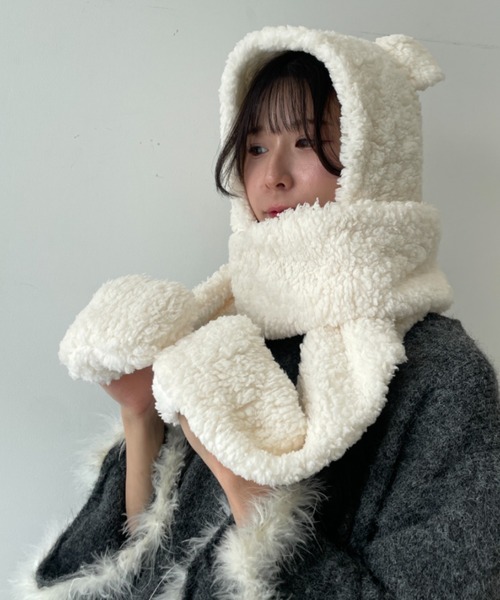 ATEEZ トレカ MAKESTAR くま マフラー ダッフル セール】クマ耳付き