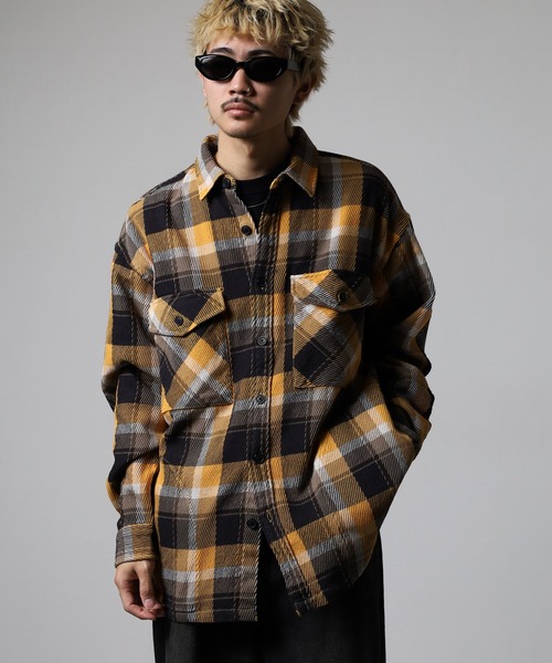 Ree&Mee(リーアンドミー)の「Ree&Mee ビッグシルエット オーバーサイズ シルエット ヘビーネル チェックシャツ アウター 脇シームポケット付き(シャツ/ブラウス・メンズ・レッド/イエロー・M/L)」の15枚目の写真