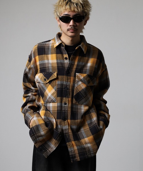 Ree&Mee(リーアンドミー)の「Ree&Mee ビッグシルエット オーバーサイズ シルエット ヘビーネル チェックシャツ アウター 脇シームポケット付き(シャツ/ブラウス・メンズ・レッド/イエロー・M/L)」の17枚目の写真