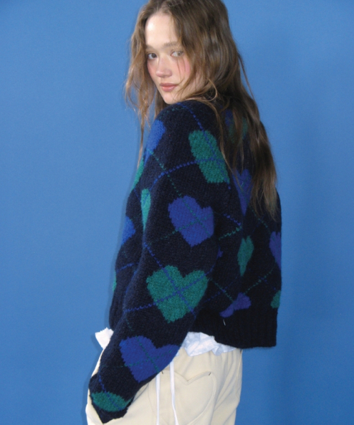 RONRON（ロンロン）の「HEART ARGYLE HEAVY CROP KNIT NAVY（ニット/セーター・レディース・その他・FREE）」の2枚目の写真