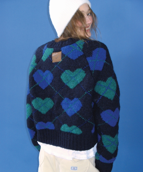 RONRON（ロンロン）の「HEART ARGYLE HEAVY CROP KNIT NAVY（ニット/セーター・レディース・その他・FREE）」の4枚目の写真