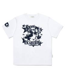 シューティングガールプリントオーバーサイズ半袖Tシャツホワイト
