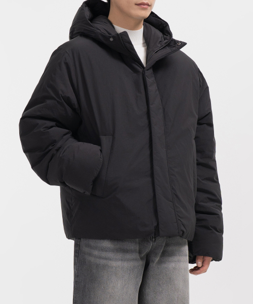 バルーンフィットフードパディングジャケット (ブラック)