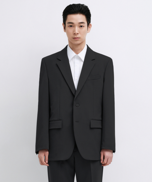 MUSINSA STANDARD（ムシンサスタンダード）の「リラックスベーシックブレザー[ダークグレー]（テーラードジャケット・メンズ・その他・MEDIUM/LARGE/X-LARGE/XX-LARGE）」の2枚目の写真