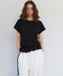 Eyelet Frill Half T-shirt Black