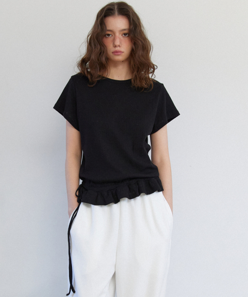 RENSE(レンセ)の「Eyelet Frill Half T-shirt Black(Tシャツ/カットソー・レディース・その他・OS)」の1枚目の写真