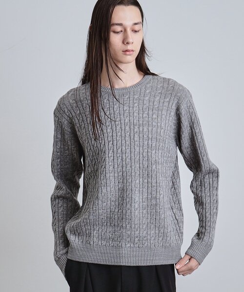 tk.TAKEO KIKUCHI（ティーケータケオキクチ）の「ケーブルクルーネックニット（ニット/セーター・メンズ・グレー系4/ブラック/ブラウン系その他/オフホワイト・02/04/03）」の3枚目の写真