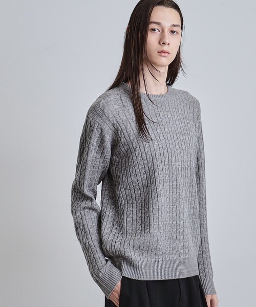 tk.TAKEO KIKUCHI（ティーケータケオキクチ）の「ケーブルクルーネックニット（ニット/セーター・メンズ・グレー系4/ブラック/ブラウン系その他/オフホワイト・02/04/03）」の9枚目の写真