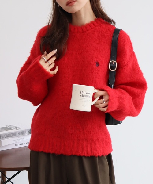 U.S. POLO ASSN.（ユーエスポロアッスン）の「【U.S. POLO ASSN./ユーエスポロアッスン】別注 刺繍ロゴ クルーネックセーター（ニット/セーター・レディース・オフホワイト/グレー/レッド/ピンク/ネイビー・M/L/S）」の5枚目の写真