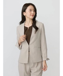 Perfect Suit FActory（パーフェクトスーツファクトリー）の「バックサテンジョーゼットスーツ　ノーカラージャケット　ベージュ/ネイビー/ブラック（ブラック）【マシンウォッシャブル】（ノーカラージャケット）」