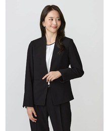 Perfect Suit FActory（パーフェクトスーツファクトリー）の「バックサテンジョーゼットスーツ　ノーカラージャケット　ベージュ/ネイビー/ブラック（ブラック）【マシンウォッシャブル】（ノーカラージャケット）」