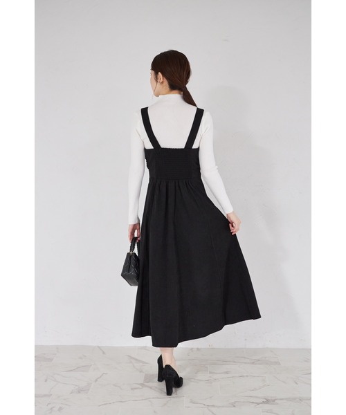 tocco closet（トッコ　クローゼット）の「【ZOZO限定】フロントリボンライクツイス切替プリーツスエードジャンパースカート（ジャンパースカート・レディース・ブラック/ブラウン・M）」の7枚目の写真