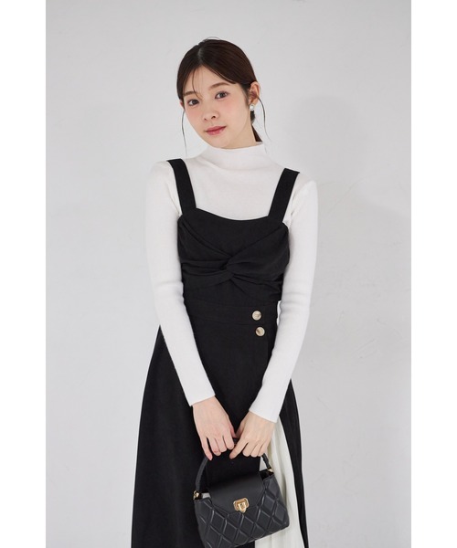 tocco closet（トッコ　クローゼット）の「【ZOZO限定】フロントリボンライクツイス切替プリーツスエードジャンパースカート（ジャンパースカート・レディース・ブラック/ブラウン・M）」の10枚目の写真